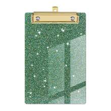 1pc Sparkling Glitter Acrylic Clipboard - Durable PMMA Material, 6 Vibrant Colors (Blue, Pink, Green, Purple, Yellow, White) With Metallic Edges & Sparkling Glitter - Compact Portable Design For Classroom, Office, School, Notebooks & Journals