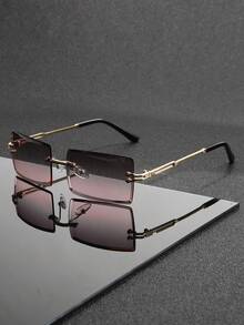 一副高级复古金属无框方形时尚男士眼镜，适合所有季节，时尚百搭，日常佩戴，街头风，T台走秀，户外活动，骑行，驾驶，旅行，海滩度假，假日休闲，附赠清洁布 - 彩色 - 查看 20