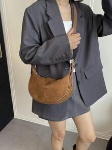Suede Crescent Crossbody Shoulder Bag For Women, Vintage Hobo Purse
