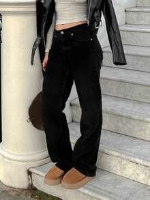 MYOURSA Women's Casual Distressed Vintage Straight Leg Jeans - Black - View 5