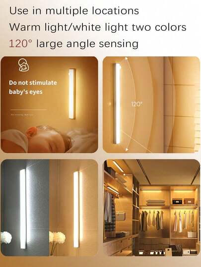 1pc 10cm/3.94in, 20cm/7.87in, 30cm/11.81in, 50cm/19.69in LED Rechargeable Eye Care Bureau Lamp, Wireless Motion Sensor Cabinet Light, Reading Under Magnetic Strip Bookshelf Bedroom/Storage Room Night Portable held USB Lamp view 10