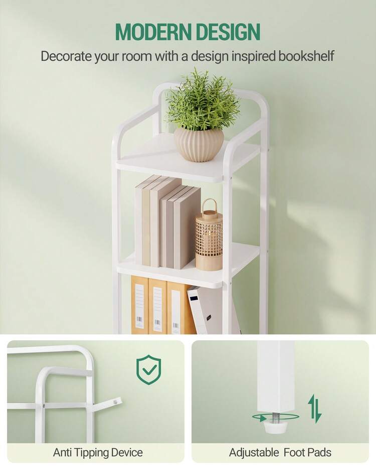 HEXCELEN Bookshelf, Shelf, Standing Shelf, Narrow Bookcase, Industrial Corner Shelf, Slim Shelf For Home Office, Living Room, Bedroom, Kitchen, 6 Tiers White - White - View 4