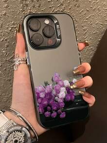 Funda protectora para teléfono con pintura de rosa morada, nueva, enérgica y colorida, con pintura plateada a prueba de caídas, compatible con iPhone 17/17 Pro Max, 15, P16, P16 Pro Max, P14 Pro Max, P13, P11, P12, XR, Series A13 4G, A14, A04, A34