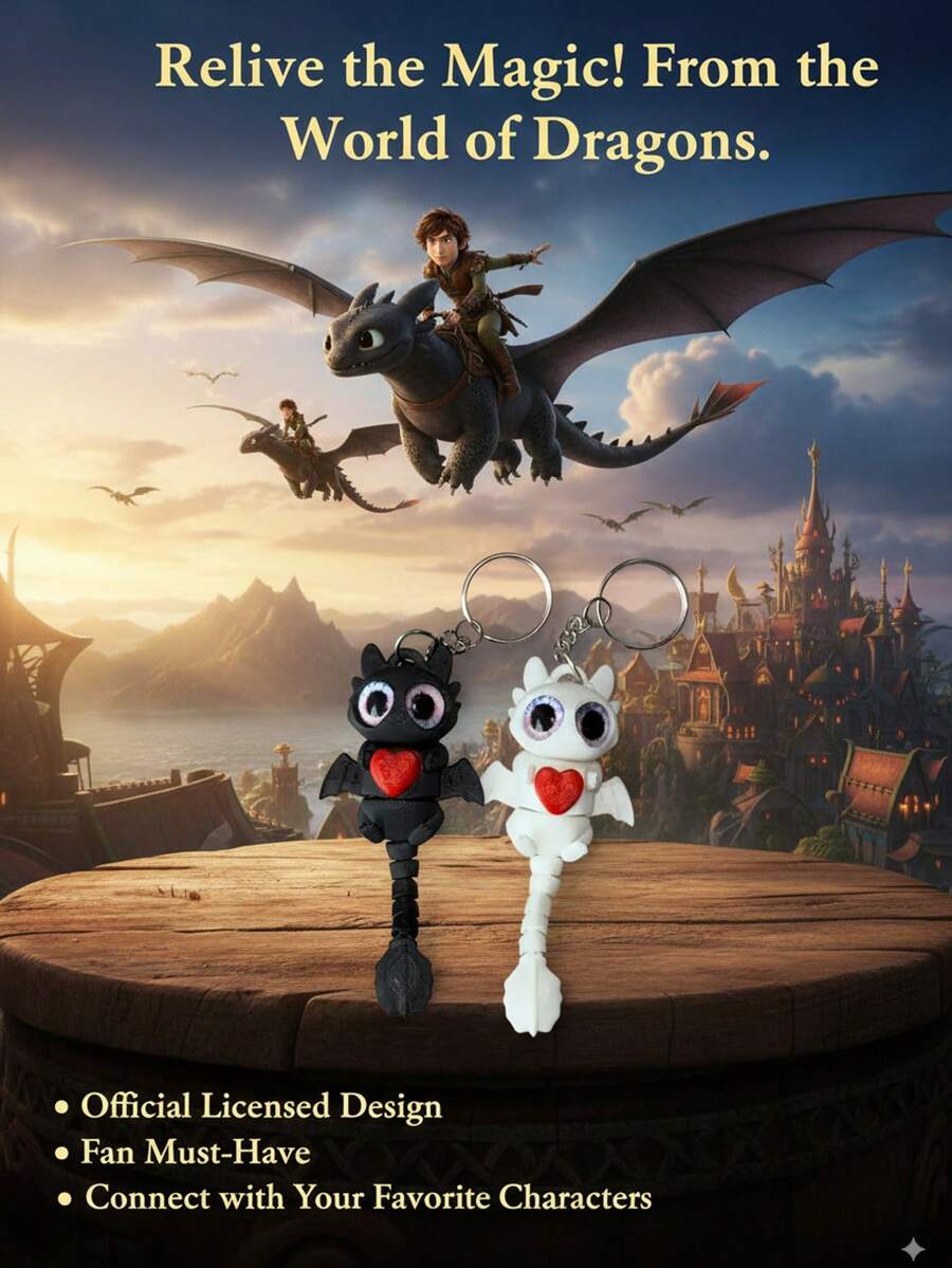 How to Train Your Dragon 1/2 Stücke 3D gedruckter Schlüsselanhänger Drache süßer Anhänger Schlüsselanhänger Paar schwarz-weiße Version; Tasche Anhänger, unisex Party Geschenk, lustiges Design, zarte Textur, handgefertigt, exquisites Geschenk, Schlüsselanhänger Nacht Bremse Zahnlos süß kreativ Paar Schultasche Anhänger, Auto Dekoration Anhänger, schwarz-weiß dekorativer Cartoon Tasche Anhänger, Schulanfang Saison Geschenk, Geburtstag, Halloween, Weihnachtsgeschenk