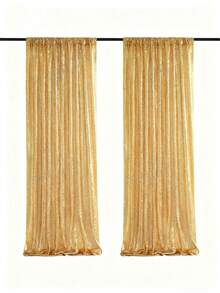 2pcs Gold Christmas Decorative Curtains, Made Of Shiny Gold Fabric - Multicolor - View 3