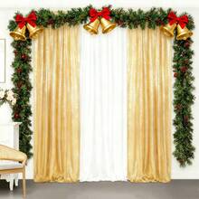 2pcs Gold Christmas Decorative Curtains, Made Of Shiny Gold Fabric - Multicolor - View 11