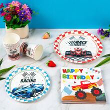 Platos, servilletas y vasos desechables con diseño de coche de carreras de fórmula, suministros para fiesta con servilletas y vasos con diseño de coche de carreras de fórmula, adecuado para 8 invitados, platos de papel desechables y vajilla para fiesta, adecuado para fiestas de cumpleaños, picnics familiares - Multicolor - Ver 5