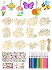12/24pcs Wooden Insect Flower Crafts Set, DIY Handicraft Set, Creative Wooden Crafts, DIY Party Decorations, Birthday Crafts, Creative Painting Set Creative Art Handmade Supplies Creative Gift Set