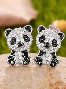 可爱创意小熊猫耳钉，适合女孩和动物爱好者 - 彩色 - 查看 2