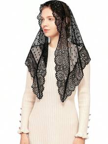 Wgior Triangle Vintage Inspired Lace Chapel Veils Catholic Mass Head Covering Scarf Mantilla Veils For Churchhalloween - Màu xanh hải quân - Xem 7