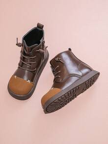 1 Pair Fashion Color Block Side Zipper Design Children Boots, Soft & Comfortable, Suitable For Outdoor, Autumn/Winter