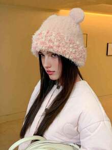 1 szt. Damska dzianinowa czapka z uroczym zwierzęcym wzorem, z kolorowym, puszystym pomponem na górze, miękki i ciepły materiał, nadaje się do noszenia na co dzień, do szkoły, dojazdów do pracy, spacerów po parku, jazdy na nartach, filmów, spotkań, zakupów świątecznych, fotografii ulicznej