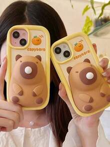 Cute Capybara Cartoon Silicone Phone With Bubble Toy, Stress Relief Protective Cover Compatible With 11 12 13 14 15 Pro - 棕色 - 查看 7