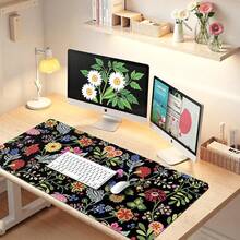 Alfombrilla de ratón extendida para juegos iLeadon, base de goma antideslizante y resistente al agua, protector de escritorio para teclado y ratón, 35.5 x 15.75 pulgadas, 3mm de grosor, XX-Large, compañero para trabajo y juegos (Noche estrellada) - Negro Floral - Ver 11