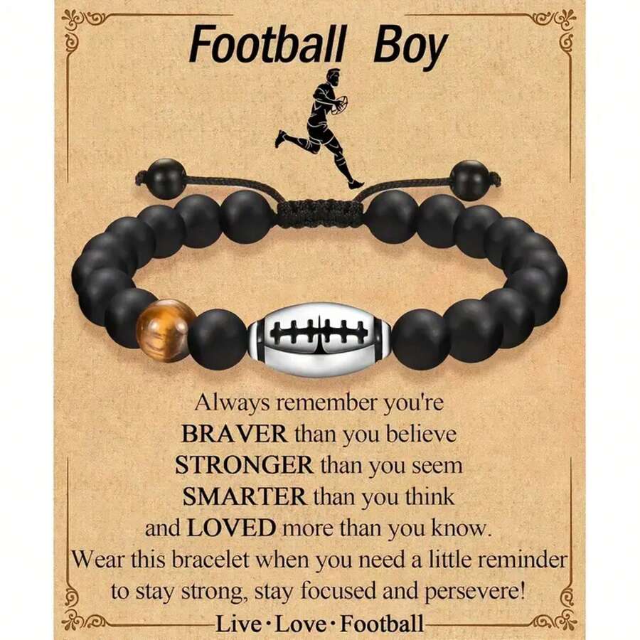 Stainless Steel Football Necklace And Football Bracelet, Suitable As A Gift For Boys, Comes With A Blessing Card, Ideal Choice For Son, Good Friend, Brother, Partner