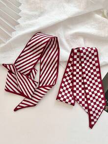 4件套女士酒红色几何波点印花围巾和发带，休闲优雅日常约会百搭礼品包装，优雅发饰，保暖发带，女士头巾，女士围巾 - 酒紅色 - 查看 4