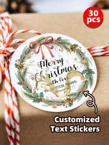 1/30/118pcs Customized Christmas Stickers Gift Labels, Customized Christmas Wreath Stickers, Customized Text Round Stickers Gift Labels - Gift Bag Stickers, Dessert And Baked Goods Packaging Box Personalized Self-Adhesive Labels, Christmas Stickers, Holiday Calendar - White - View 35
