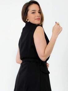 Max Women's Tailored Vest Bow Elegant Long Coat - màu đen - Xem 8