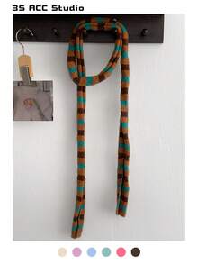 1 件色块针织窄围巾，时尚设计装饰性颈部保暖，适合秋冬季，情侣，Y2K 条纹色块女士长围巾，温暖百搭配饰 - 細長款 - 查看 17