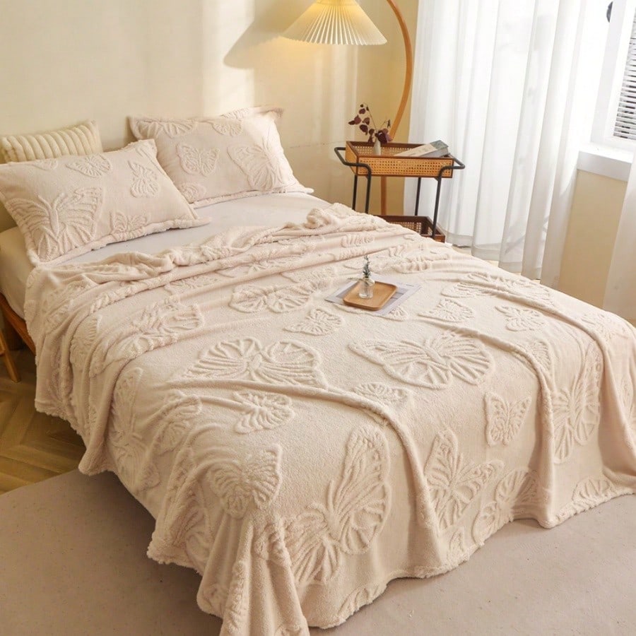 Pieza Manta de felpa de jacquard de mariposa bohemia gruesa, suave y cálida, de doble uso como ropa de cama, manta, decoración para sala de estar, d