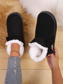 Botas de neve femininas de cano curto, chinelos quentes para ambientes internos/externos, sapatos de inverno da moda para casa - Preto - Ver 6