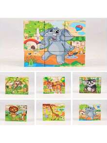 1pc 6-Sided Wooden Cube Block - Wooden Puzzle, 9 Cubic Blocks, Ocean World Animal Theme, Helps Concentration, Categorization And Logical Thinking, Ideal Gift - Multicolor - View 4