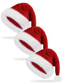 1 件经典圣诞帽天鹅绒圣诞老人帽，适合成人、男士和女士 - 圣诞节、新年节日派对用品和礼物