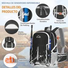 IGOLUMON Mochila 40L Senderismo Transpirable Impermeable Plegable Hombre Mujer Camping Beber - Negro - Ver 3