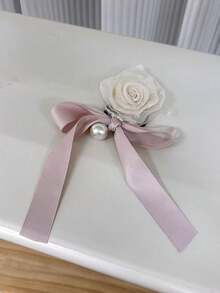 1pc Rose Bow Elegant Polyester Hair Scrunchie, Versatile French Style Pearl Bow Hair Tie Ponytail Holder For Women ,Ponytail Holders ,Hair Elastics ,Hair Rubber Bands ,Scrunchies ,Hair Rope ,Elastic Hair Tie - Multicolor - View 10