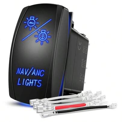 NAVANC Rocker Switch 7Pin Navigation Anchor Lights Toggle Switch On Off On DPDT Laser Etched Switch 12V 24V Jumper Wires ARB Carling NARVA Style Marine Boat Ship Vessel, 2 Years Warranty