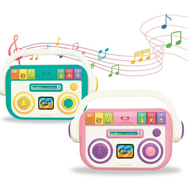 Giocattolo musicale per bambini con radio, luci e canzoni per neonati di età superiore a 12 mesi, design a forma di radio, giocattolo musicale per bambini piccoli, giocattolo musicale per bambini con luci, regalo interattivo genitore-figlio, regalo per bambini e bambine di 1 anno