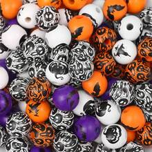 10pcs Multicolor Round Pumpkin, Bat, Skull, Ghost, Spider Web Shaped Wooden Beads, Halloween Themed Decorative Beads, Spacer Beads, For DIY Bracelets, Necklaces, Earrings, Anklets, Keychains, Backpack Chains, Christmas, Thanksgiving, Back To School, Birthday Gifts, Room Party Decor