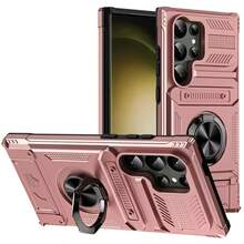 Ốp lưng điện thoại cứng cáp, chống sốc, màu hồng, có chân đế kim loại và khe đựng thẻ, tương thích với Apple 17, 16, 15, 14, 13 Pro Max, Galaxy S25, S24, S23 Ultra Plus FE, A14, A15, A16, A17, A25, A35, A55, A26, A36, A56 và các dòng khác, phiên bản quốc tế, không phải phiên bản nội địa. - Hoa hồng vàng - Xem 3