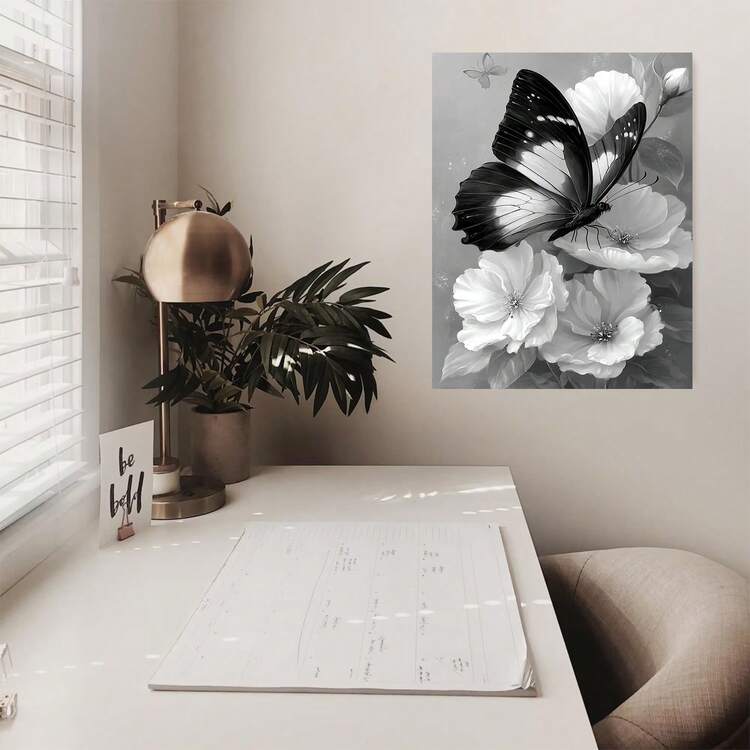 Black And White Butterfly Flower Canvas Wall Art Elegant Nature Scene Decor For Living Room Bedroom Bathroom Minimalist Aesthetic Prints Home Decoration Gift For Nature And Butterfly Lovers Art Painting Pictures Canvas Wall Art Room Decor Halloween Decor Home Decor Christmas Decoration Bedroom Decor Christmas Decorations Christmas Decoration 2025 - Framed - View 3