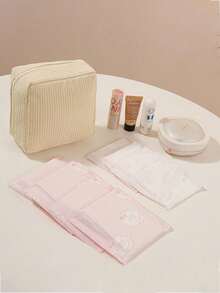 Sanitary Pad Storage Bag, Corduroy Sanitary Pad Storage Bag, Multi-Functional Storage Bag, Portable Storage Bag, Makeup & Lipstick Bag, Large Capacity To Store Sanitary Pads, Tampons, Stationery, Coins, Pencils, Cash, Cosmetics, Essential For Women, Helpful Companion For Outings - Multicolor - View 6