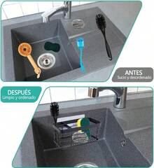 Estante para esponjas de fregadero de cocina, estante de lana de acero para cocina, estante para esponjas de fregadero, estante de almacenamiento para colocar jabón y esponjas - 2 - Ver 2