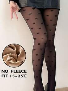 1双装 300克/220克/80克 女士性感透视黑色蝴蝶结连裤袜，商务性感风格，适合秋冬季节，大码可选，保暖内衬，保暖打底（适合0-15°C），舒适 - 黑色 - 查看 13