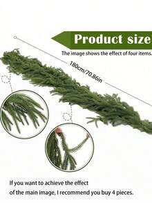 180 cm / 1,8 m, künstlicher Weihnachts-Pinienkranz, Kunststoff-Pinenadel-grüne Pflanzranke, geeignet für Winterdekoration, Weihnachten, Feiertags-Weihnachtsdekoration, Kamin-Dekoration, Veranda-Geländer Heim-Dekoration Weihnachts-Norfolk-Pinie-Girlande, realistische Zeder-Girlande künstliche Pinie-Zypresse-Ranken - Grün - Übersicht 3