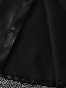 Boys' Simple & Versatile PU Leather Jacket, Long Sleeve Collar Outerwear, Fashionable Casual Soft & Comfortable Spring/Autumn Coat - Black - View 6