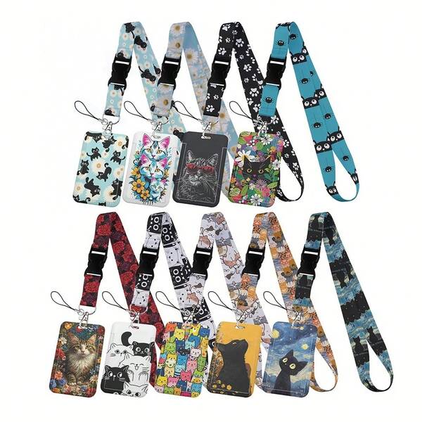 CX Lovely Kitten Manga Card Holder Badge Holder ID Card Lanyards Cell Phone Rope Key Lanyard Neck Straps Keychain Cats01 Christmas Gift