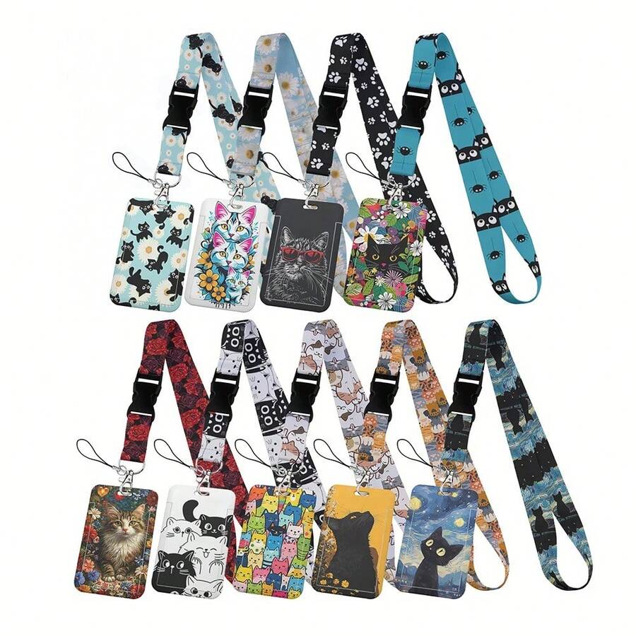 CX Lovely Kitten Manga Card Holder Badge Holder ID Card Lanyards Cell Phone Rope Key Lanyard Neck Straps Keychain Cats01 Christmas Gift