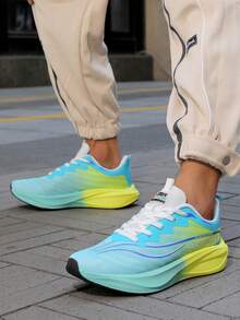 Jifffly 大码男士轻便透气网眼休闲运动鞋，减震碳板跑步鞋 - 綠色 - 查看 5