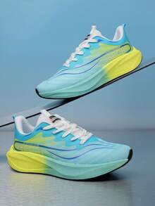 Jifffly 大码男士轻便透气网眼休闲运动鞋，减震碳板跑步鞋 - 綠色 - 查看 4