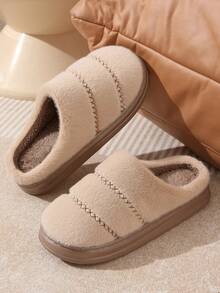女士厚底保暖毛绒拖鞋，新款室内女式羊毛拖鞋，秋冬防滑情侣拖鞋 - 咖啡 - 查看 5