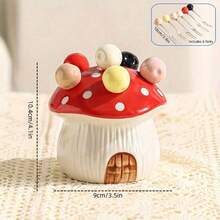 1 Set Of 7 Pieces With 6 Forks & 1 Base Ceramic Mushroom Shape Dessert Fruit Cake Fork Set With 304 Stainless Steel Forks - Suitable For Fruit, Dessert, Party Party Furniture Decoration, Christmas Gift Party Decoration