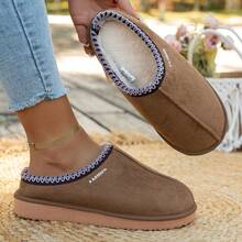 Pantufas unissex casuais de pelúcia, quentes e sem cadarço, com sola grossa antiderrapante, outono/inverno, cor sólida