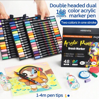 1 Stück Doppelspitzen Doppelfarbmarker, Acrylmalerei Pinselstift für Glasmalerei, Farbschichten, geeignet für Kunststudenten und Profis