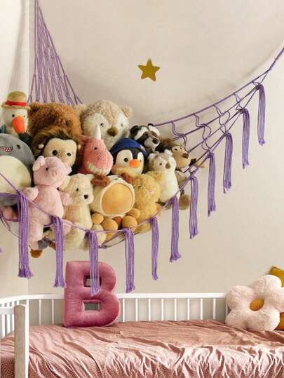 Red de almacenamiento de peluche grande o hamaca para la temporada de regreso a la escuela, hamaca de juguete de 55 pulgadas, red de almacenamiento de esquina de peluche de macarrón, hamaca con ganchos de red, dormitorio, sala de estar, rayas de almacenamiento esponjoso, red esponjosa de algodón y lino, bolsa de empaque de lujo, red grande