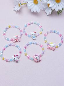3pcs/Set Hello Kitty Beaded Bracelets, Assorted Color Bead Jewelry Accessories, Suitable For Best Friends And Sisters