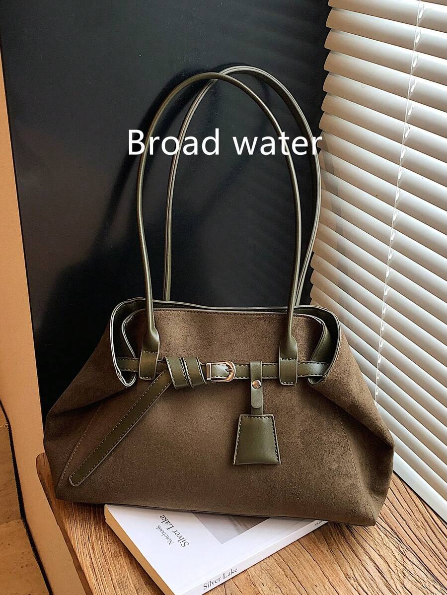 复古绒面革大容量休闲单肩托特包，拼布拼色手提包，优雅百搭通勤托特包，适合女士